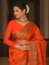 Banarasee Organza Saree With Antique Zari Buta Design-Orange