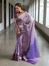 Banarasee Handwoven Semi Silk Saree With Floral Weaving & Board Zari Border-Purple(Dual Tone)