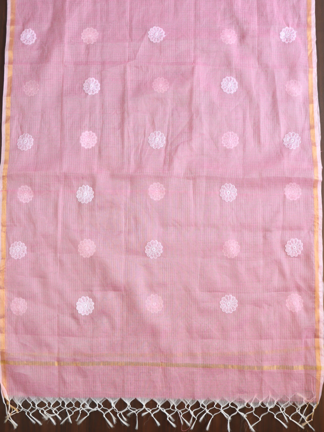 Banarasee Kota Doria Hand-Embroidered Salwar Kameez With Dupatta Set-Pink
