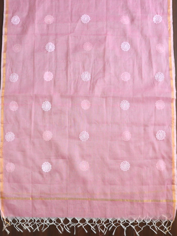 Banarasee Kota Doria Hand-Embroidered Salwar Kameez With Dupatta Set-Pink