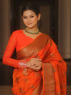 Banarasee Organza Saree With Antique Zari Buta Design-Orange