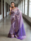 Banarasee Handwoven Semi Silk Saree With Floral Weaving & Board Zari Border-Purple(Dual Tone)