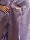 Banarasee Handwoven Semi Silk Saree With Floral Weaving & Board Zari Border-Purple(Dual Tone)