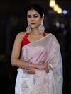 Banarasee Handloom Dupion Silk Saree With Zari Buta Work & Border-White