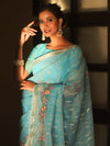 Banarasee Organza Saree With Floral Embroidery-Blue