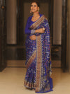 Banarasee Pure Chiffon Saree Zig-Zag Zari Design-Royal Blue