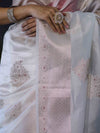 Banarasee Handloom Dupion Silk Saree With Zari Buta Work & Border-White