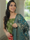 Banarasee Chanderi Cotton Salwar Kameez Fabric With Antique Zari & Contrast Dupatta-Olive Green & Green