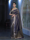 Banarasee Handloom Dual Tone Shimmer Tissue Saree With Buti Design Zari Border & Lace-Blue