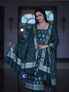 Banarasee Faux Georgette Zari Work Salwar Kameez Fabric With Dupatta Set-Deep Green