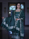 Banarasee Faux Georgette Zari Work Salwar Kameez Fabric With Dupatta Set-Deep Green