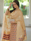 Banarasee Handloom Chanderi Salwar Kameez Fabric With Meena & Zari Design-Beige
