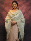 Banarasee Chanderi Cotton Salwar Kameez Set With Zari Work-Mauve & Blue