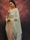 Banarasee Chanderi Cotton Salwar Kameez Set With Zari Work-Mauve & Blue