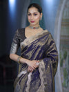 Banarasee Handloom Dual Tone Shimmer Tissue Saree With Buti Design Zari Border & Lace-Blue