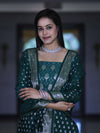 Banarasee Faux Georgette Zari Work Salwar Kameez Fabric With Dupatta Set-Deep Green