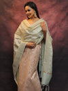 Banarasee Chanderi Cotton Salwar Kameez Set With Zari Work-Mauve & Blue