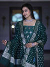 Banarasee Faux Georgette Zari Work Salwar Kameez Fabric With Dupatta Set-Deep Green