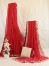 Banarasee Chiffon Bandhani Print Saree & Hand Work With Contrast Blouse-Red