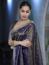 Banarasee Handloom Dual Tone Shimmer Tissue Saree With Buti Design Zari Border & Lace-Blue