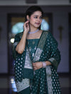 Banarasee Faux Georgette Zari Work Salwar Kameez Fabric With Dupatta Set-Deep Green