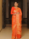 Banarasee Pure Chiffon Saree Zari Jaal Design-Orange