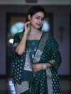 Banarasee Faux Georgette Zari Work Salwar Kameez Fabric With Dupatta Set-Deep Green