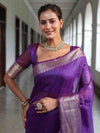Banarasee Handwoven Plain Tissue Saree With Broad Zari Border-Purple