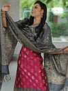 Banarasee Chanderi Cotton Salwar Kameez Fabric With Antique Zari & Contrast Dupatta-Pink & Grey