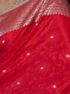 Banarasee Handloom Mashru Silk Saree With Buti Design Zari Border & Lace-Red