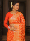 Banarasee Pure Chiffon Saree Zari Jaal Design-Orange