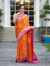 Banarasee Handwoven Chiffon Saree With Zari Buta Work & Contrast Border-Orange