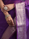 Banarasee Handwoven Plain Tissue Saree With Broad Zari Border-Purple