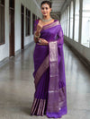 Banarasee Handwoven Plain Tissue Saree With Broad Zari Border-Purple