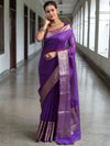 Banarasee Handwoven Plain Tissue Saree With Broad Zari Border-Purple