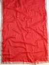 Banarasee Chiffon Bandhani Print Saree & Hand Work With Contrast Blouse-Red