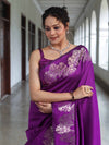 Banarasee Handwoven Semi Silk Saree With Zari Border-Violet
