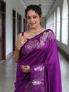 Banarasee Handwoven Semi Silk Saree With Zari Border-Violet