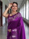 Banarasee Handwoven Semi Silk Saree With Zari Border-Violet