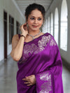 Banarasee Handwoven Semi Silk Saree With Zari Border-Violet