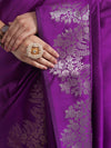 Banarasee Handwoven Semi Silk Saree With Zari Border-Violet