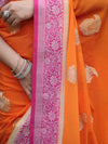 Banarasee Handwoven Chiffon Saree With Zari Buta Work & Contrast Border-Orange