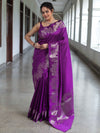 Banarasee Handwoven Semi Silk Saree With Zari Border-Violet