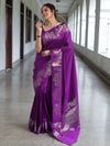 Banarasee Handwoven Semi Silk Saree With Zari Border-Violet