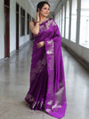 Banarasee Handwoven Semi Silk Saree With Zari Border-Violet