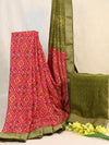 Banarasee Chiffon Saree With Printed & Contrast Zari Lace Border-Pink & Green