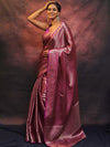 Banarasee Handwoven Tissue Silver Zari Saree-Magenta