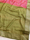 Banarasee Chiffon Saree With Printed & Contrast Zari Lace Border-Pink & Green