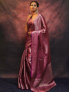 Banarasee Handwoven Tissue Silver Zari Saree-Magenta