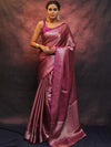 Banarasee Handwoven Tissue Silver Zari Saree-Magenta